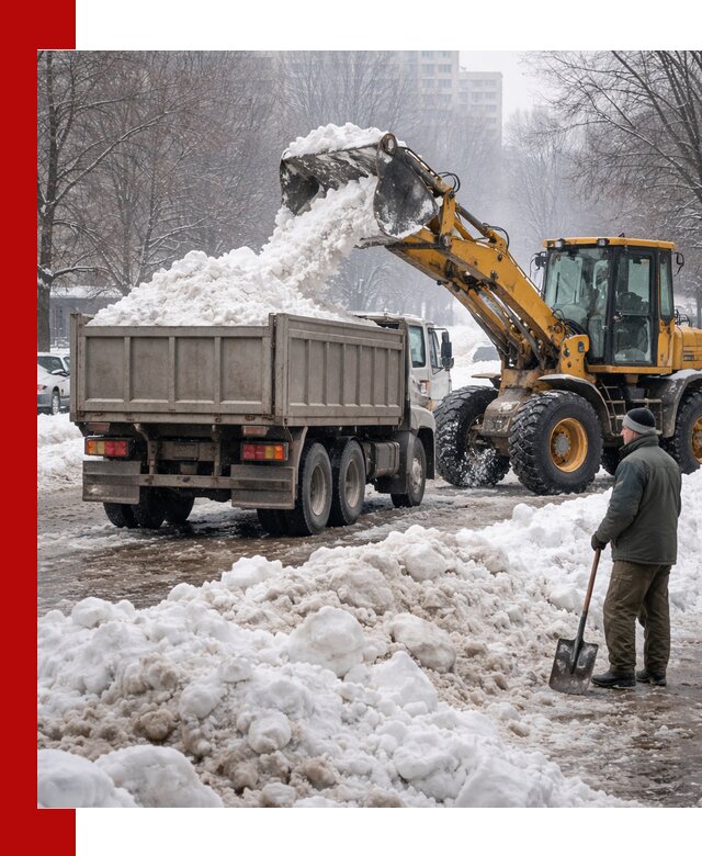 Вывоз снега грузовой техникой в Химках оперативно и чисто
