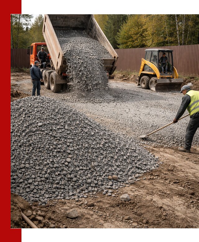 Отсыпка участка щебнем с доставкой и уплотнением в Химках