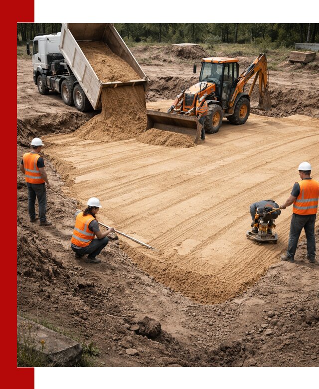 Устройство песчаной подушки для фундаментов и дорог в Химках